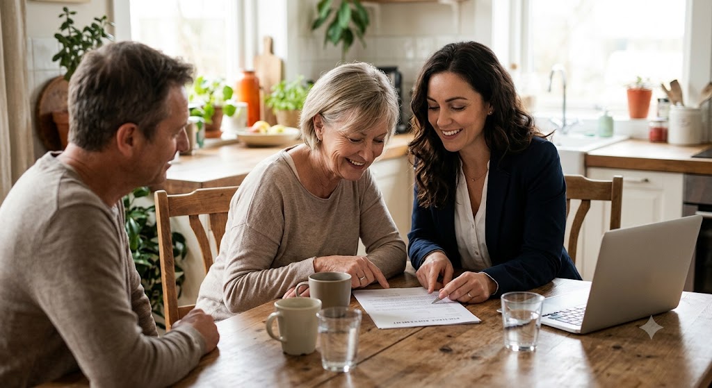 Buyer and seller reviewing a contingent offer purchase agreement